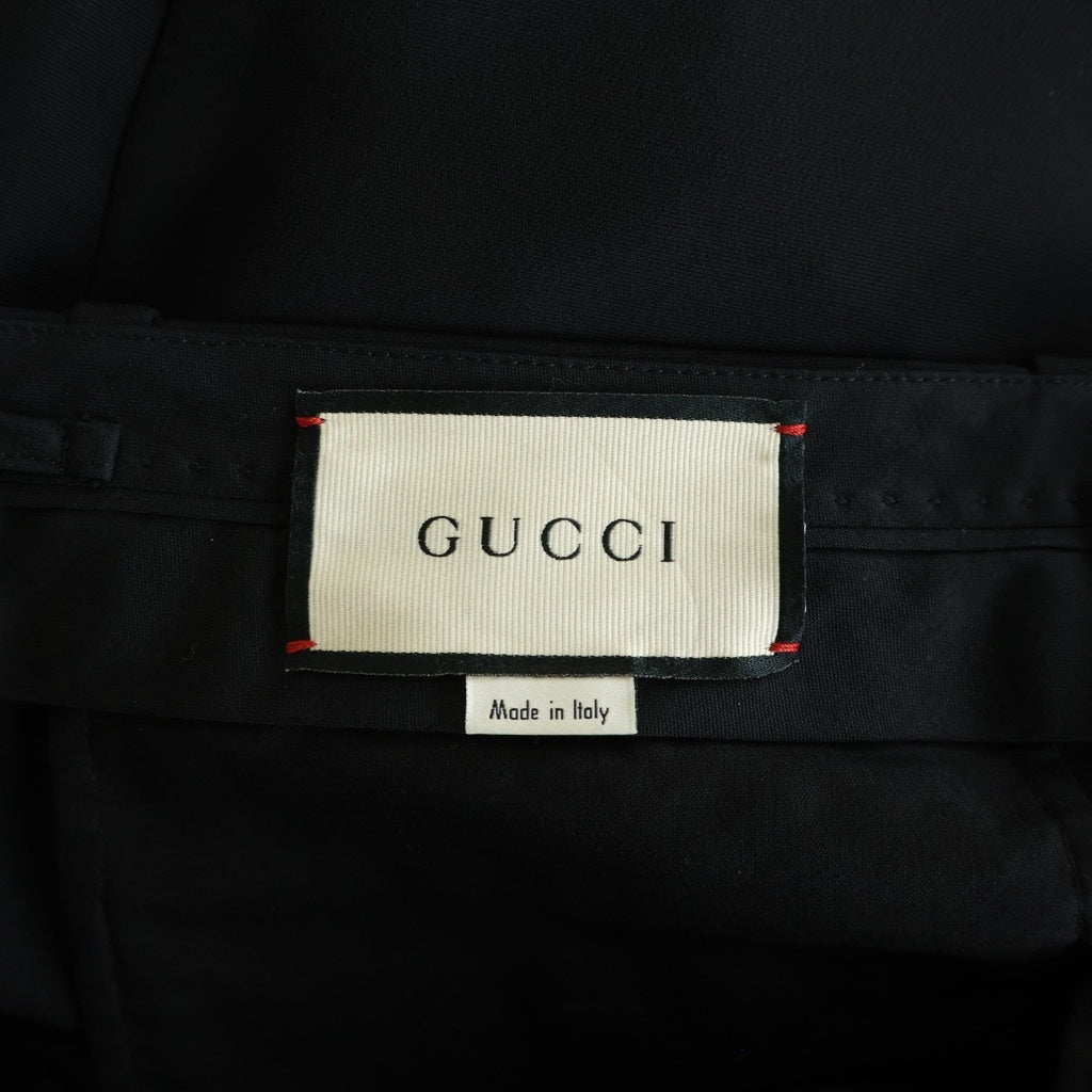 GUCCI(グッチ) インターロッキングG シルク ウール センタープレス セミフレア スラックスパンツ ブラック レディース 609657