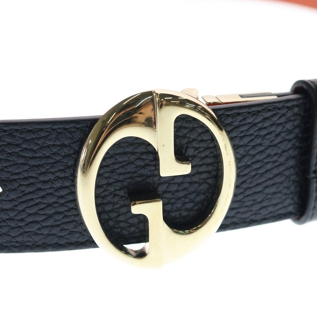 GUCCI(グッチ) GGスプリーム リバーシブルベルト ブラック×オレンジ レザー 480199 ゴールド金具