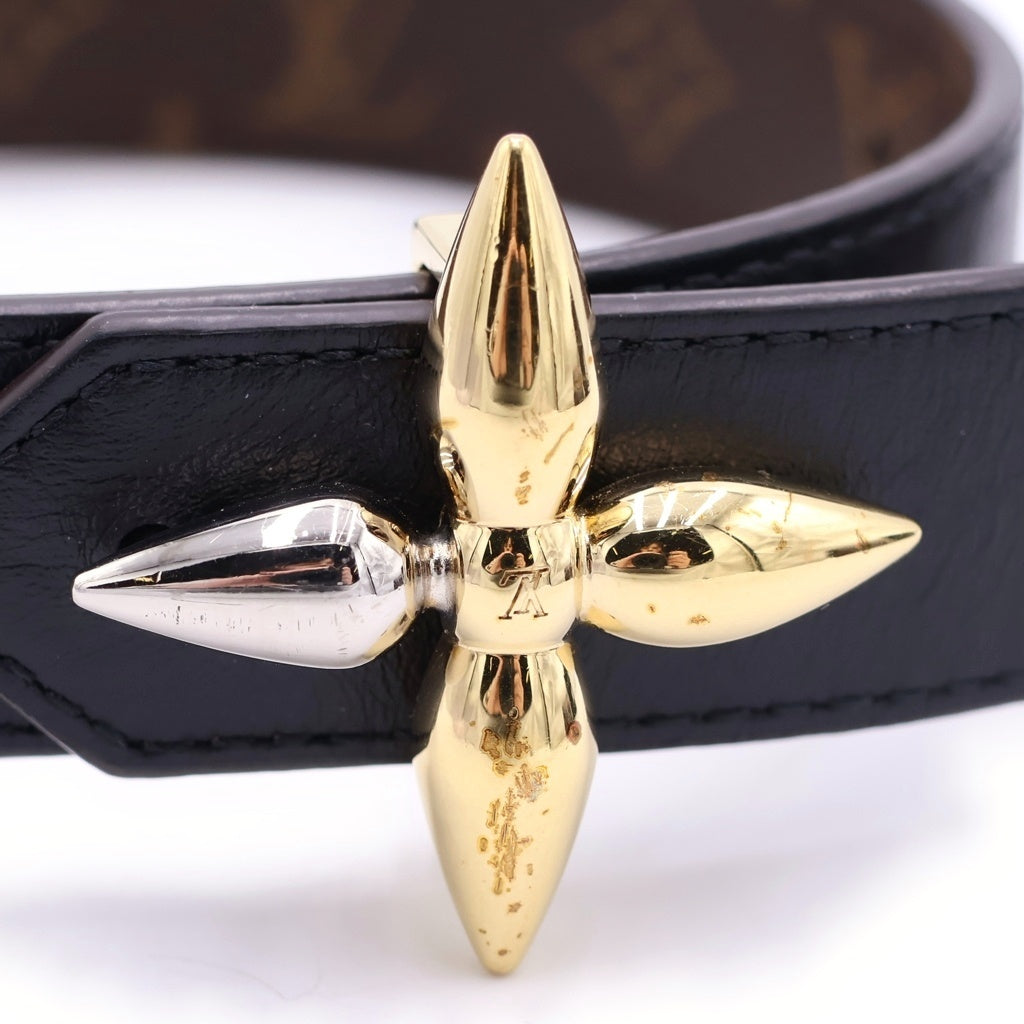 LOUIS VUITTON(ルイヴィトン) サンチュール レザーベルト ブラック×ブラウン フラワー M05554 ゴールド×シルバー金具 レディース