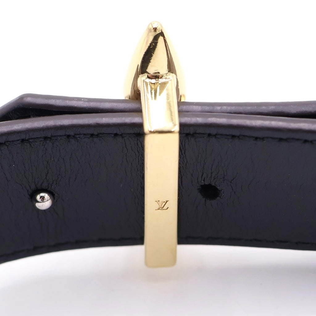 LOUIS VUITTON(ルイヴィトン) サンチュール レザーベルト ブラック×ブラウン フラワー M05554 ゴールド×シルバー金具 レディース
