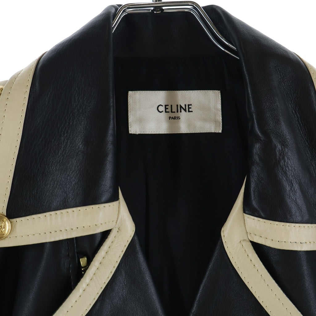 CELINE(セリーヌ) Biker Jacket バイカージャケット ライダース ラムスキン ブラック/ホワイト 2E8974787 レディース
