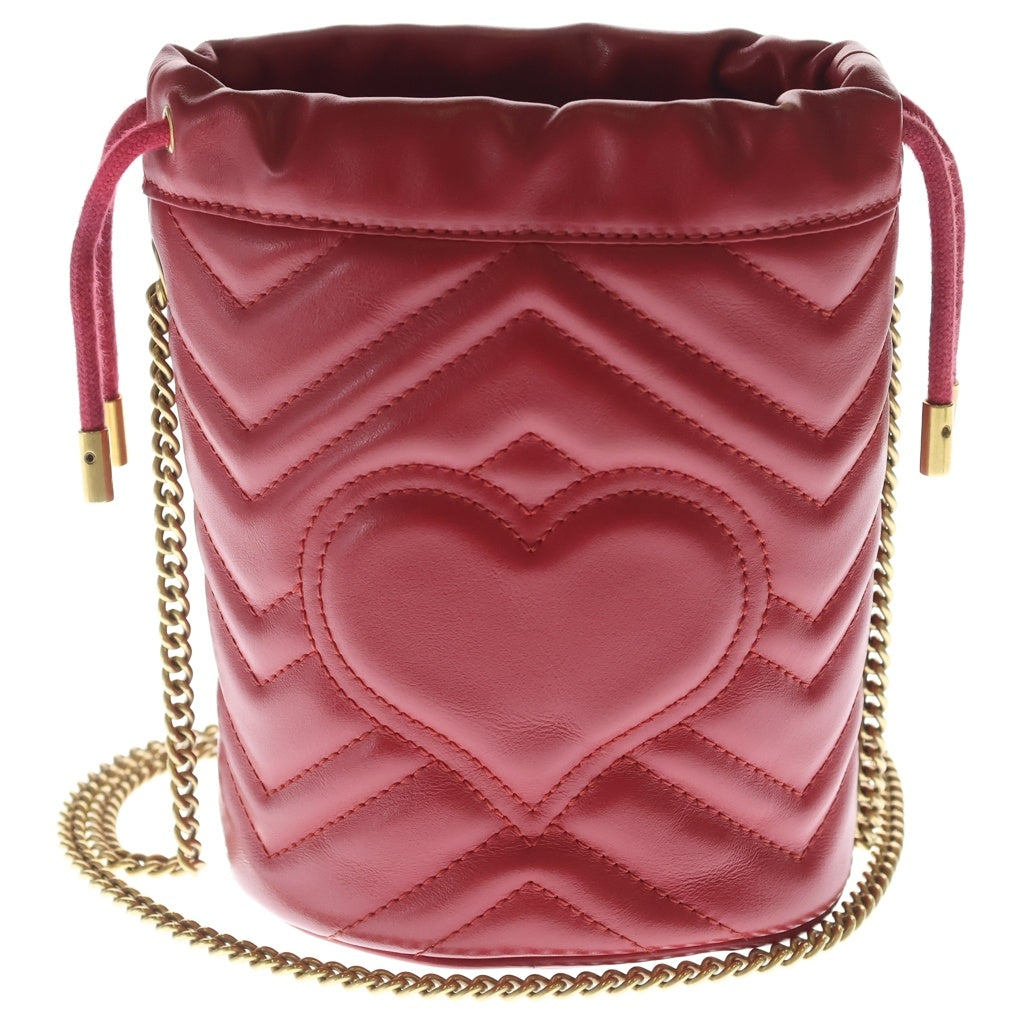 GUCCI(グッチ) GGマーモント ミニバケットバッグ チェーンショルダーバッグ レッド レザー 575163 ゴールド金具 レディース