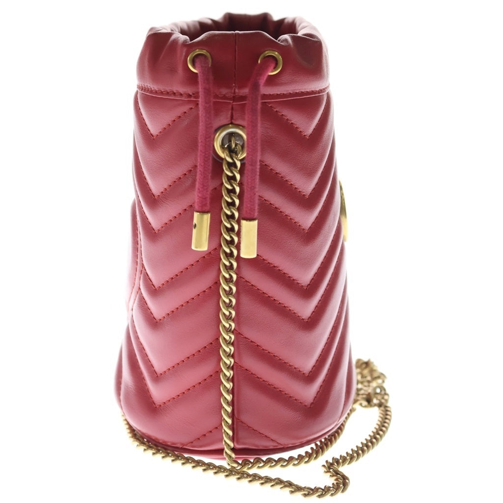 GUCCI(グッチ) GGマーモント ミニバケットバッグ チェーンショルダーバッグ レッド レザー 575163 ゴールド金具 レディース