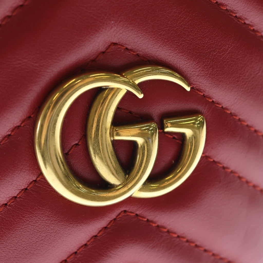 GUCCI(グッチ) GGマーモント ミニバケットバッグ チェーンショルダーバッグ レッド レザー 575163 ゴールド金具 レディース