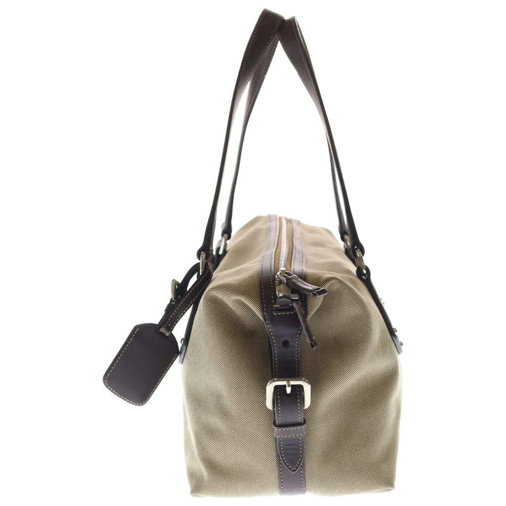 PRADA(プラダ) ジャガードハンドバッグ ブラウン レザー×キャンバス BR3461 シルバー金具 レディース