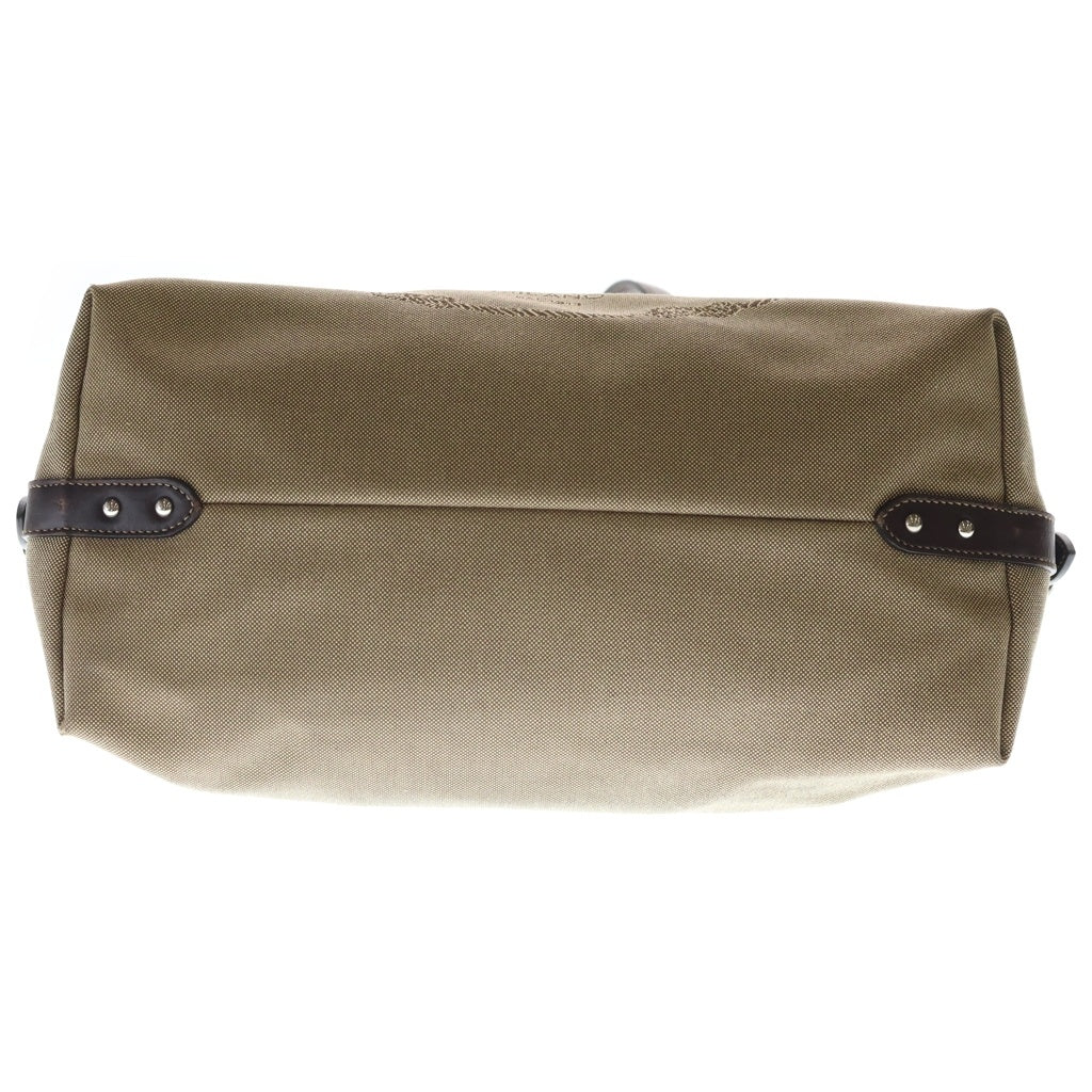 PRADA(プラダ) ジャガードハンドバッグ ブラウン レザー×キャンバス BR3461 シルバー金具 レディース