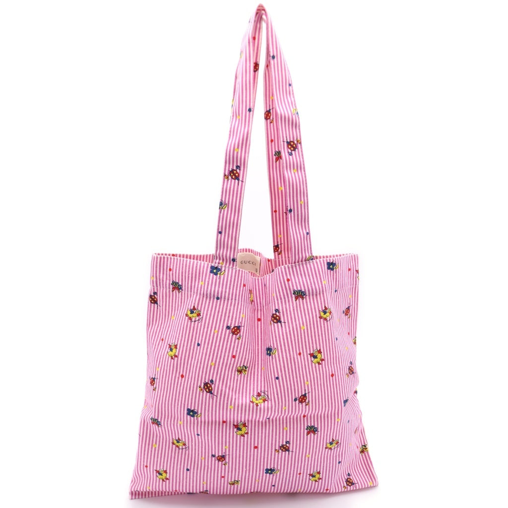 GUCCI(グッチ) トートバッグ アヒル てんとう虫 ストライプ ピンク/ホワイト レディース