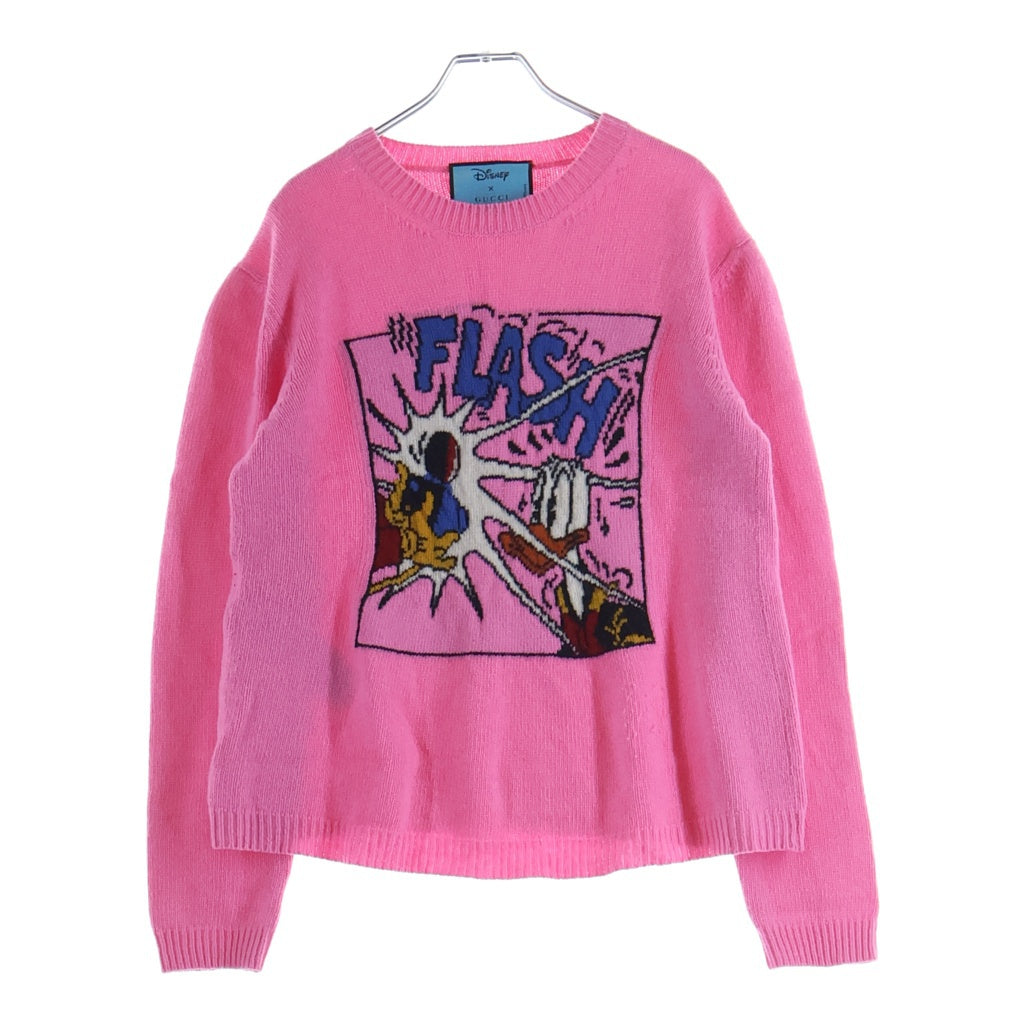 GUCCI(グッチ) ×Disney ディズニー ドナルドダック ジャガード クルーネック プルオーバー 長袖 ニット セーター ピンク 652620 レディース
