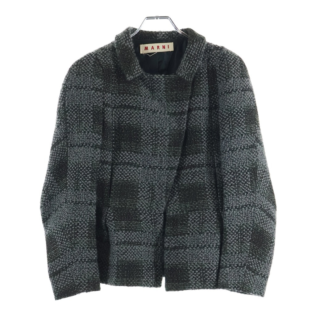 MARNI(マルニ) パッチワークデザイン ウールショートコート ジャケット スナップボタン グレー/グリーン レディース