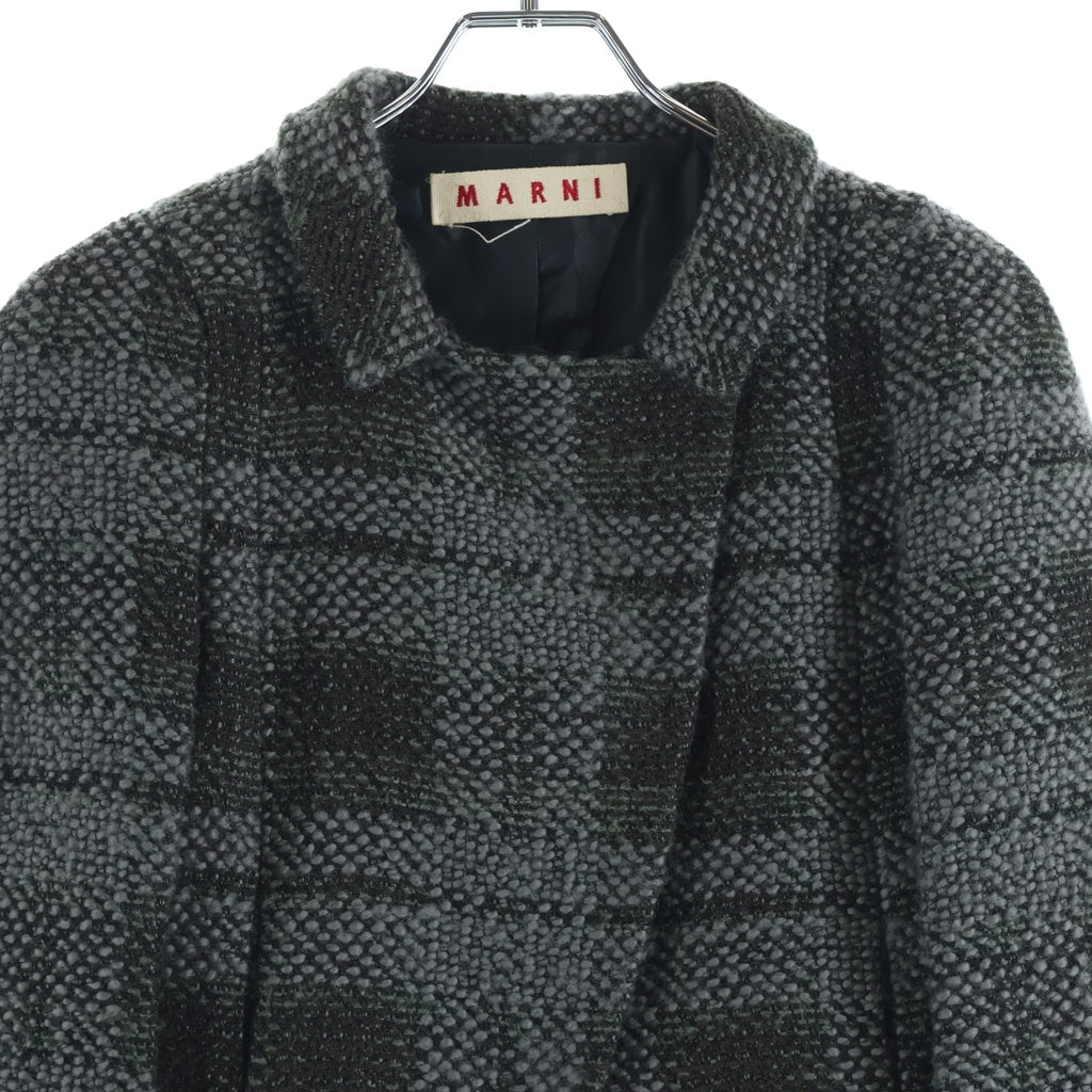 MARNI(マルニ) パッチワークデザイン ウールショートコート ジャケット スナップボタン グレー/グリーン レディース