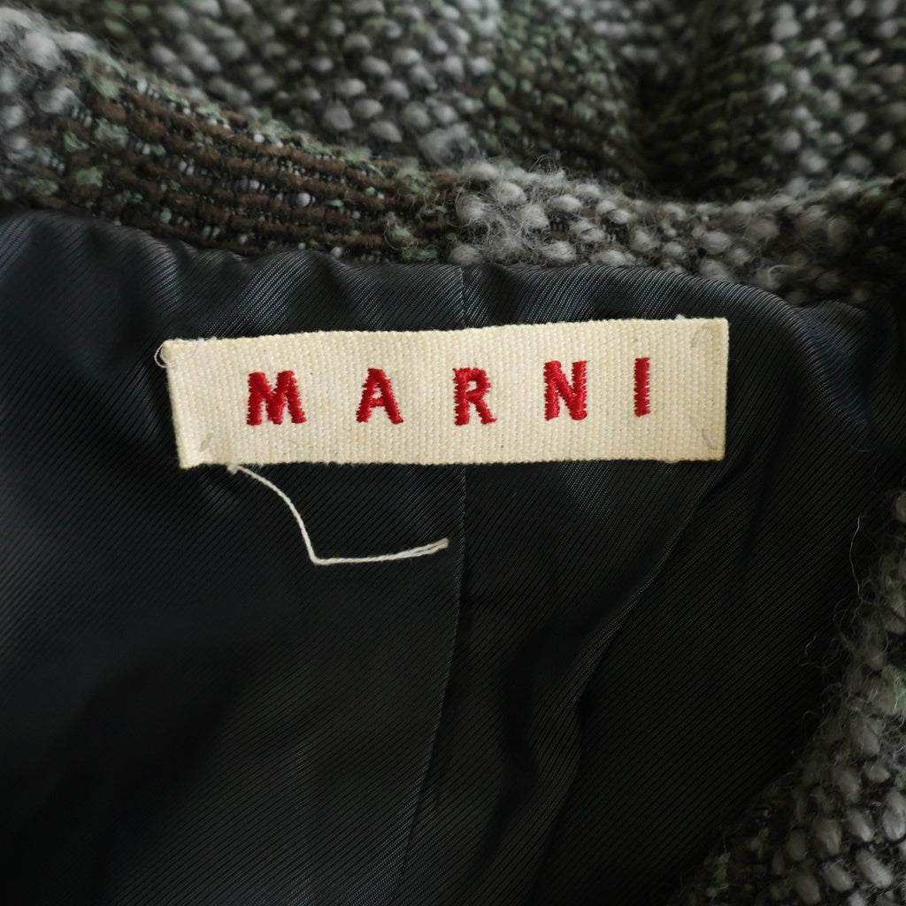 MARNI(マルニ) パッチワークデザイン ウールショートコート ジャケット スナップボタン グレー/グリーン レディース