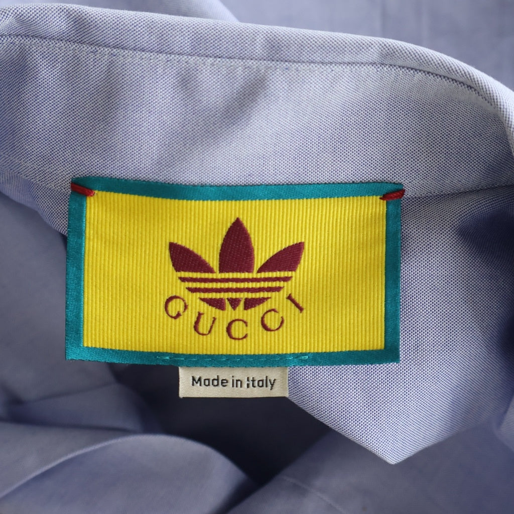 GUCCI(グッチ) ×adidas アディダス ロゴ刺繍 半袖シャツ エンブロイダリー コットン ブルー 701360