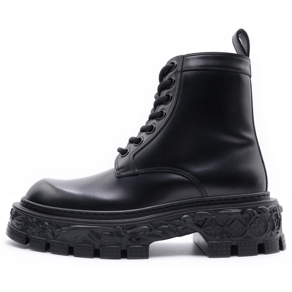 LOUIS VUITTON(ルイヴィトン) LVバロック ライン レザー レースアップ ショートブーツ シューズ ブラック 1AAH5U