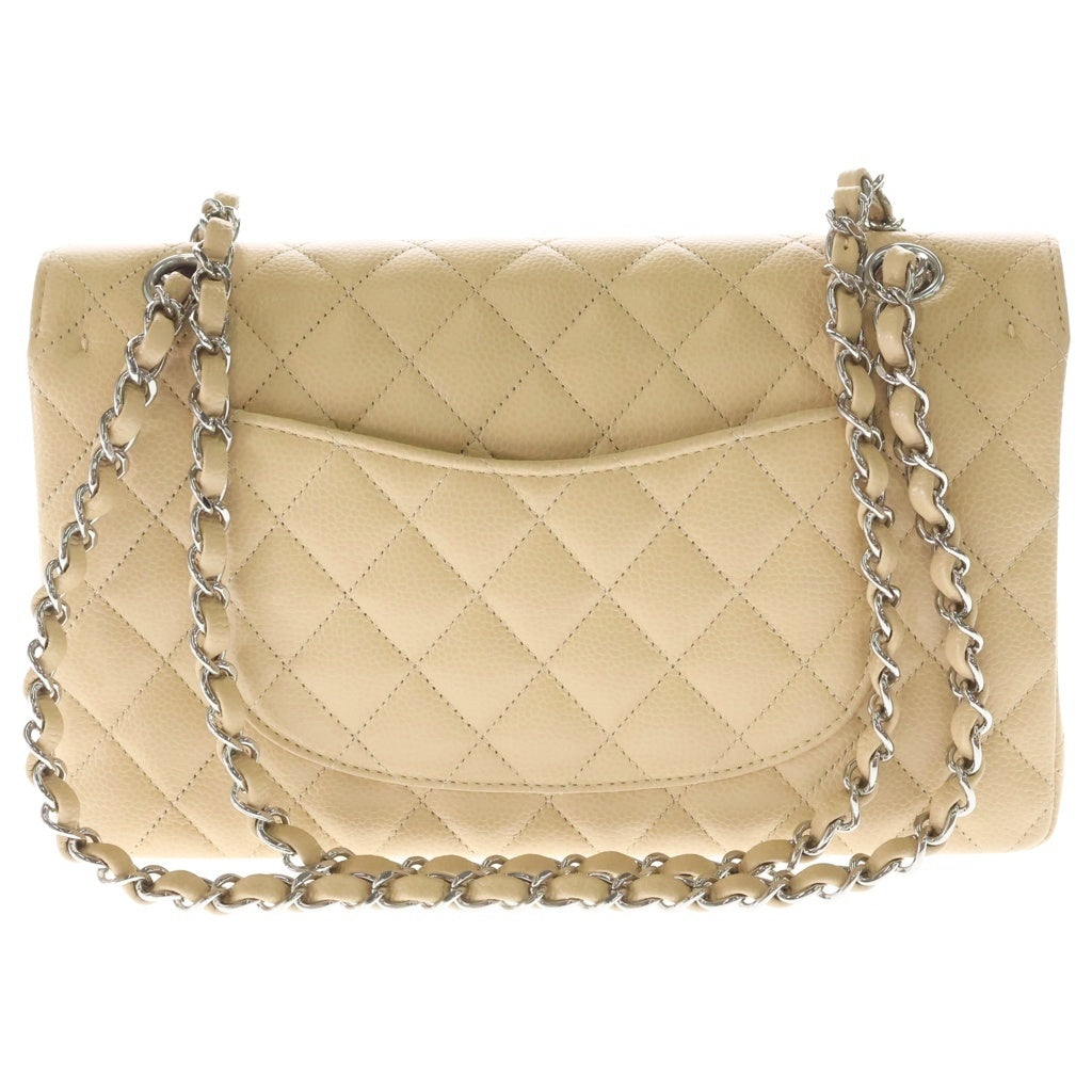 CHANEL(シャネル) マトラッセ25 Wフラップ Wチェーンバッグ キャビアスキン シルバー金具 ショルダーバッグ プレート ベージュ レディース