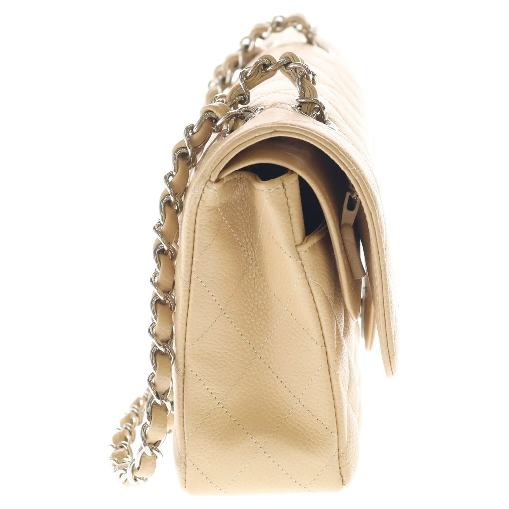 CHANEL(シャネル) マトラッセ25 Wフラップ Wチェーンバッグ キャビアスキン シルバー金具 ショルダーバッグ プレート ベージュ レディース