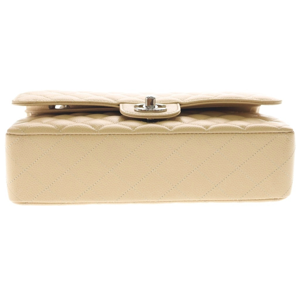 CHANEL(シャネル) マトラッセ25 Wフラップ Wチェーンバッグ キャビアスキン シルバー金具 ショルダーバッグ プレート ベージュ レディース