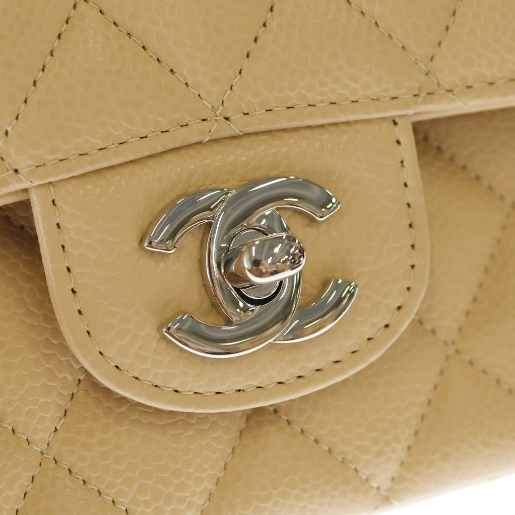CHANEL(シャネル) マトラッセ25 Wフラップ Wチェーンバッグ キャビアスキン シルバー金具 ショルダーバッグ プレート ベージュ レディース