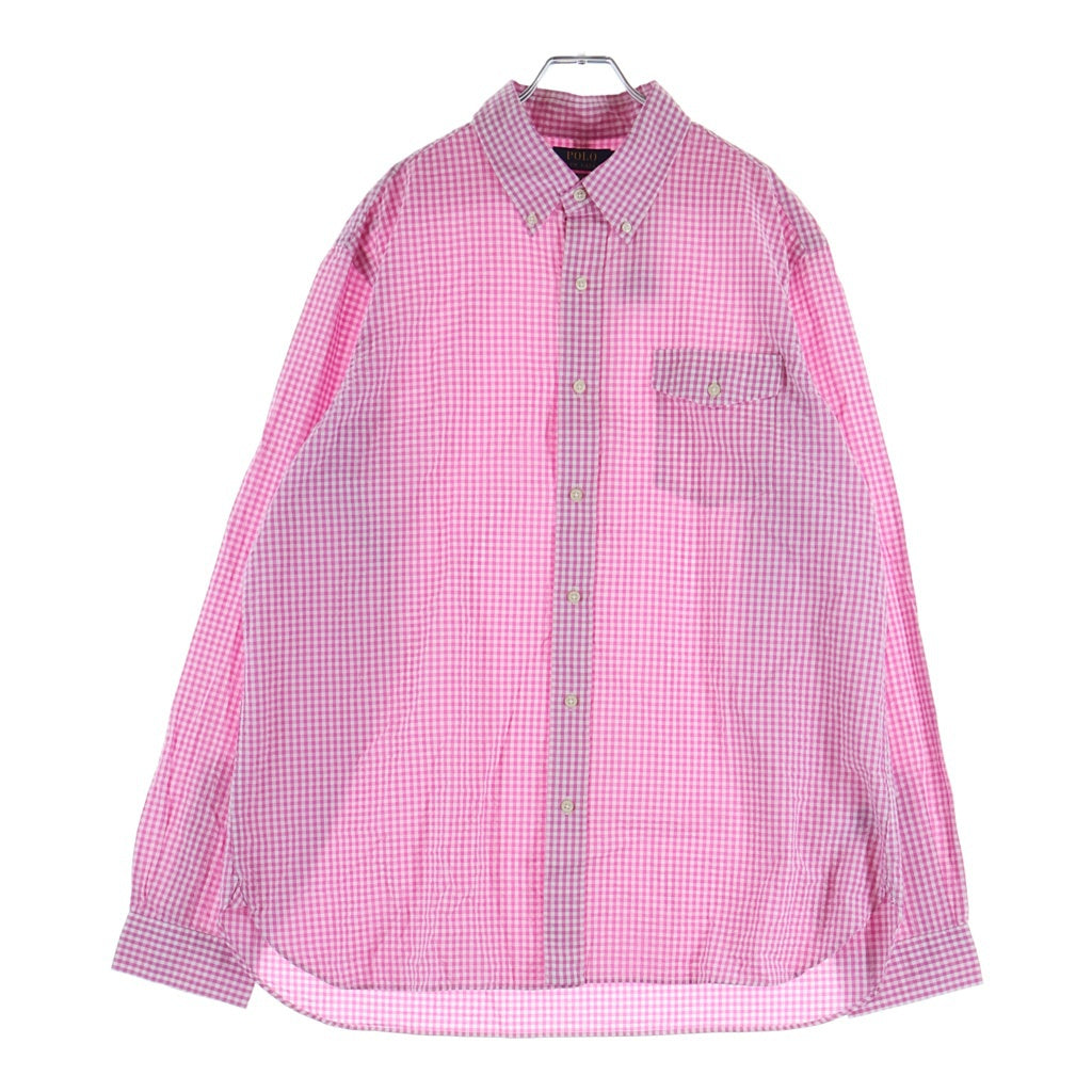 POLO RALPH LAUREN(ポロラルフローレン) シアサッカー ギンガムチェック ボタンダウン 長袖シャツ コットン ピンク/ホワイト