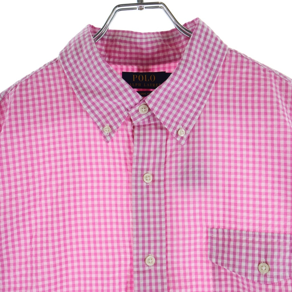 POLO RALPH LAUREN(ポロラルフローレン) シアサッカー ギンガムチェック ボタンダウン 長袖シャツ コットン ピンク/ホワイト