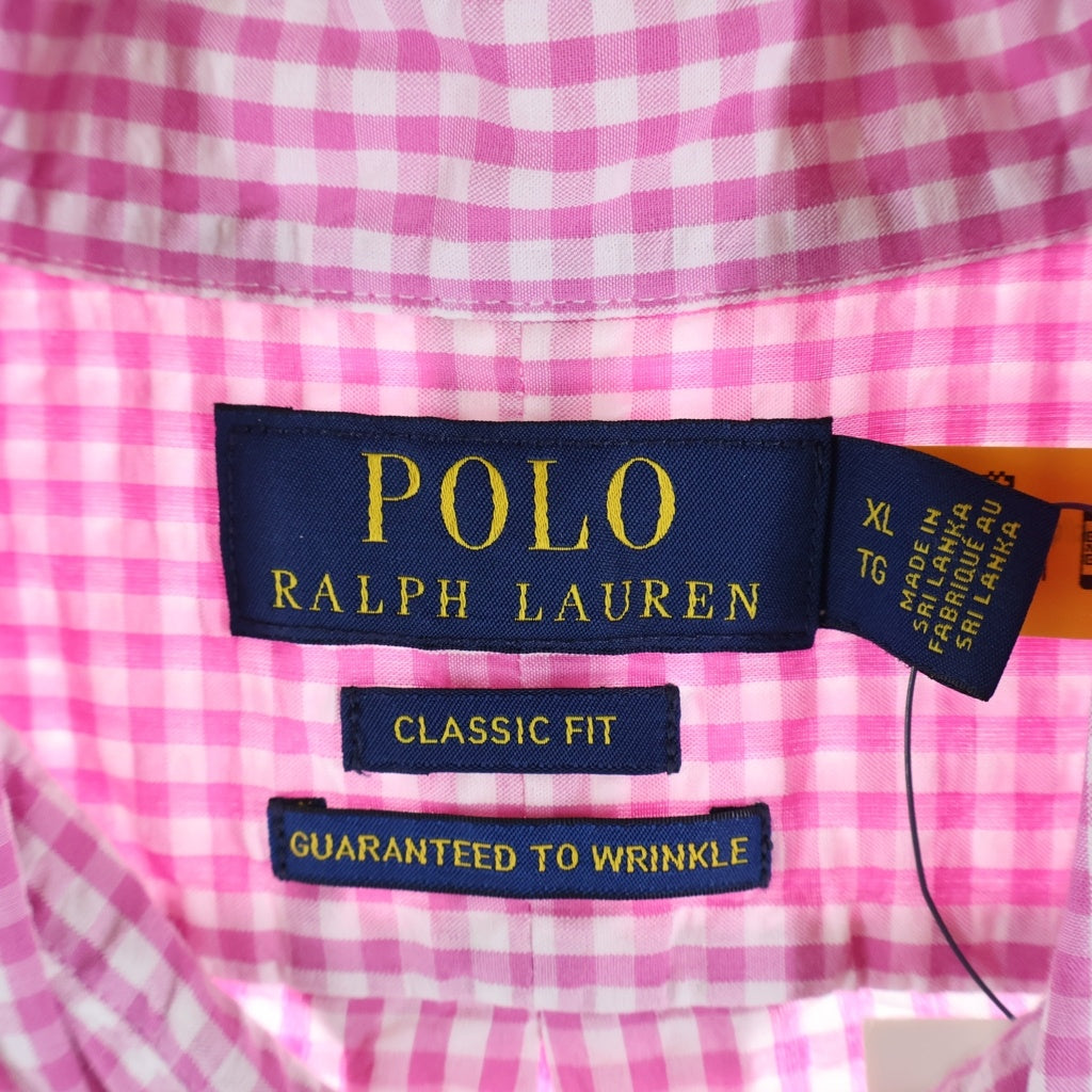 POLO RALPH LAUREN(ポロラルフローレン) シアサッカー ギンガムチェック ボタンダウン 長袖シャツ コットン ピンク/ホワイト