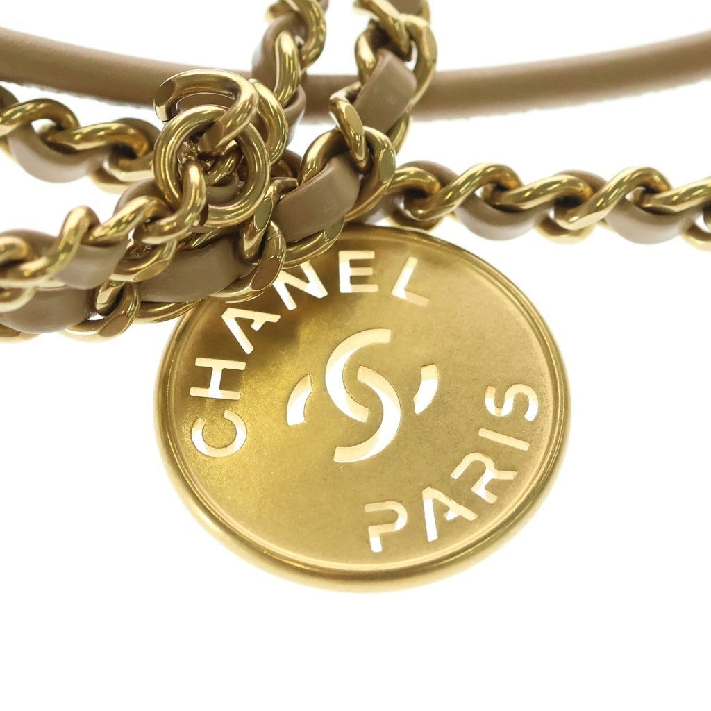 CHANEL(シャネル) マトラッセ シャネル22 ミニ カーフスキン ゴールド金具 2WAY チェーン ハンドバッグ ショルダーバッグ プレート ベージュ レディース