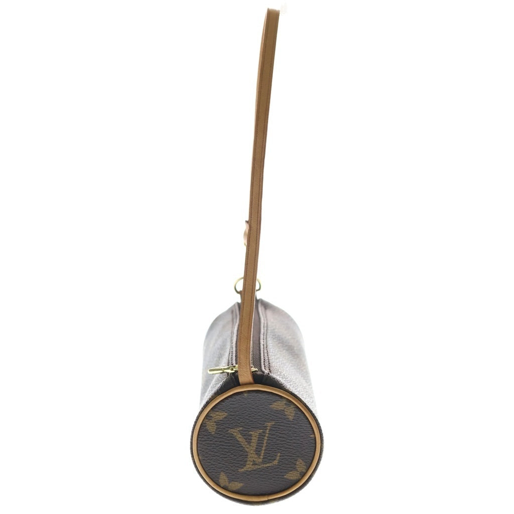 LOUIS VUITTON(ルイヴィトン) モノグラム ポシェットパピヨン ミニハンドバッグ ポーチ ケース ブラウン レザー×PVC M51380 ゴールド金具 レディース