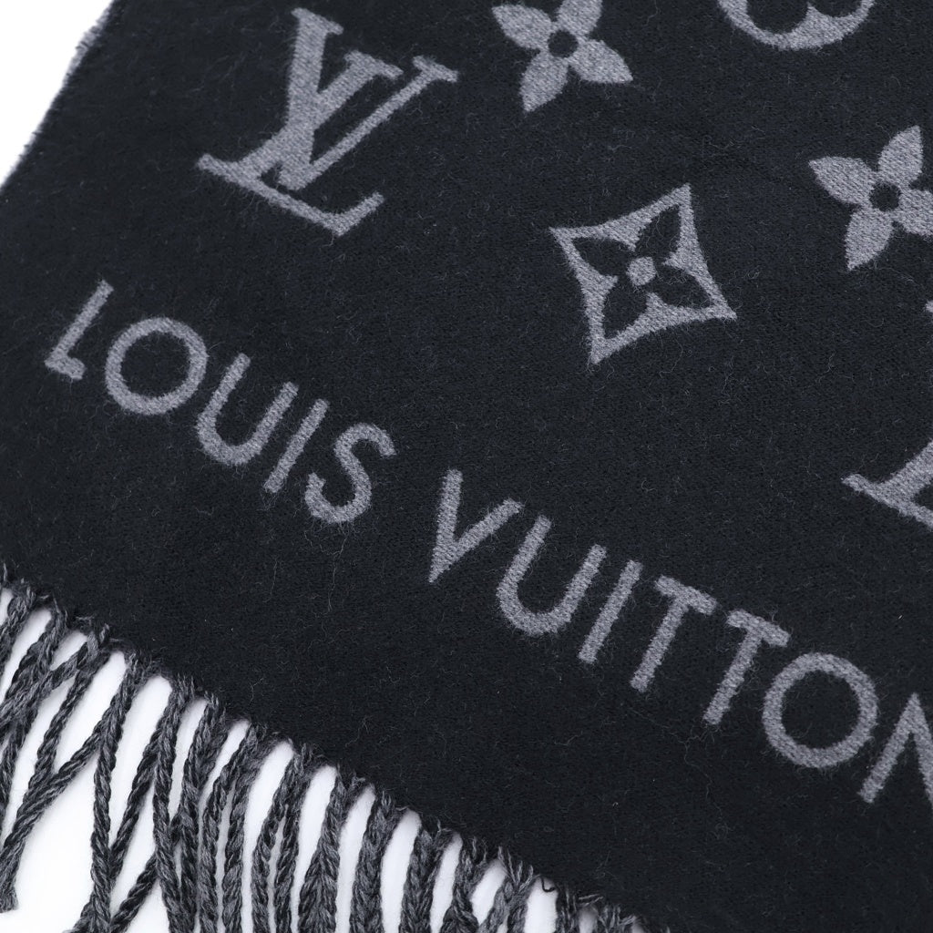 LOUIS VUITTON(ルイヴィトン) オール アバウト モノグラム フリンジ マフラー ストール ブラック M79225