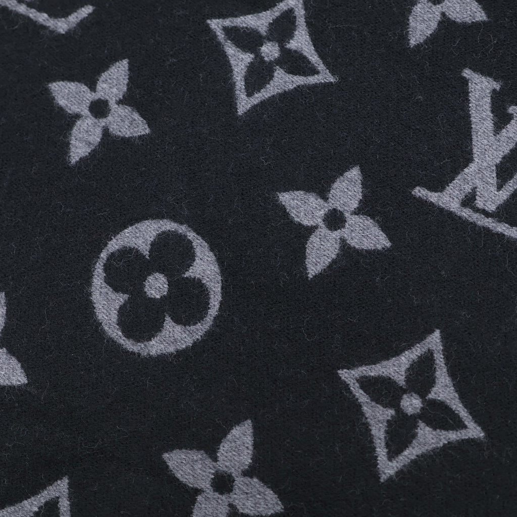 LOUIS VUITTON(ルイヴィトン) オール アバウト モノグラム フリンジ マフラー ストール ブラック M79225