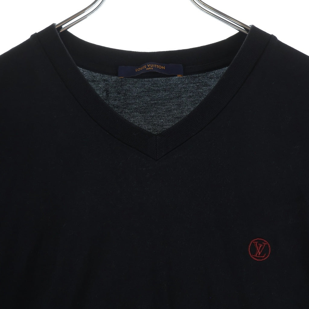 LOUIS VUITTON(ルイヴィトン) 18AW サークルLVロゴ刺繍入り Vネック半袖Tシャツ ブラック RM182Q JC8 HAY51W