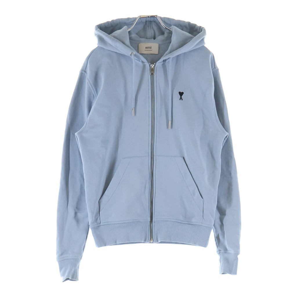 AMI Alexandre Mattiussi(アミアレクサンドルマテュッシ) ハートロゴ刺繍 ジップアップ スウェットパーカー フーディー ライトブルー レディース