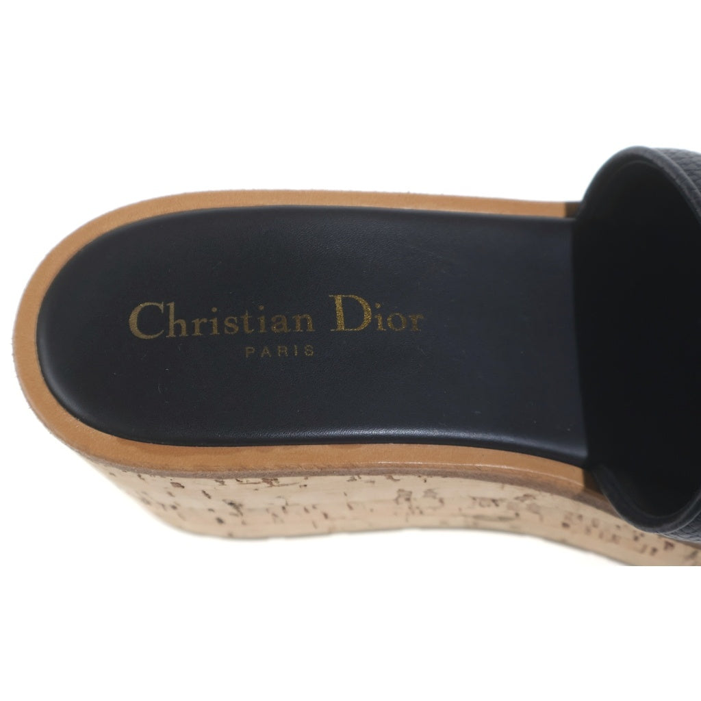 Christian Dior(クリスチャンディオール) ロゴ刺繍 レザー 厚底 ヒール サンダル シューズ ブラック レディース