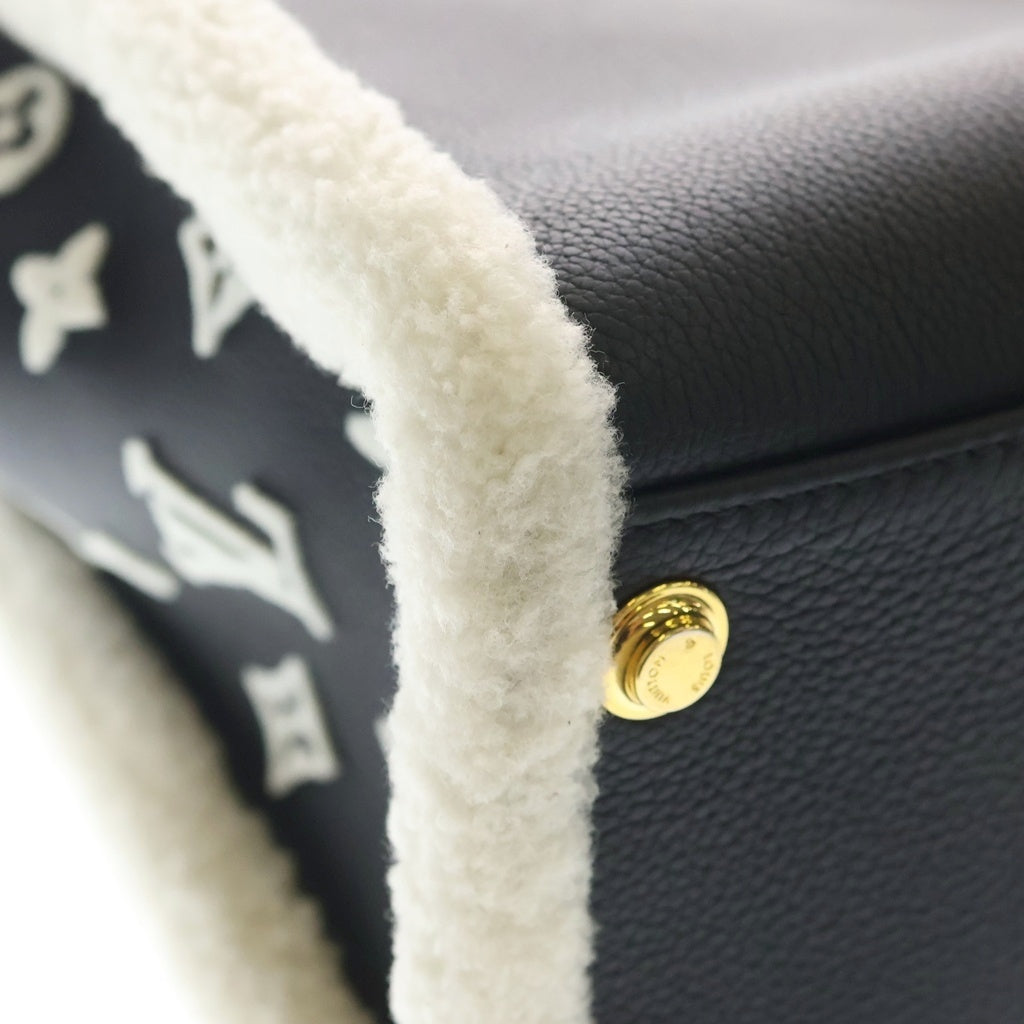 LOUIS VUITTON(ルイヴィトン) オンマイサイドMM カーフレザー シアリング ハンドバッグ ICタイプ M58908 ブラック/ホワイト レディース