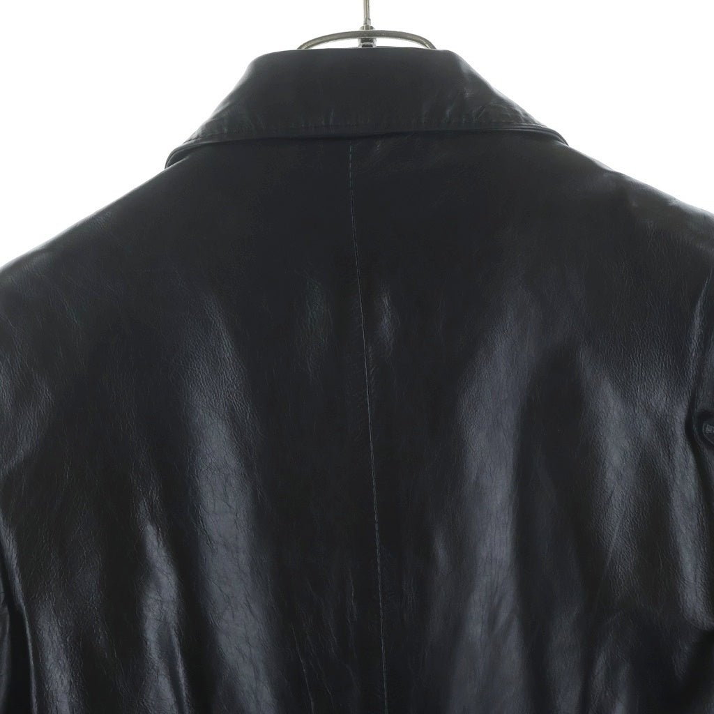 ANN DEMEULEMEESTER(アンドゥムルメステール) 本人期 オリゾンティ カウレザー ダブルブレスト チェスターコート ブラック レディース 352-02-63021