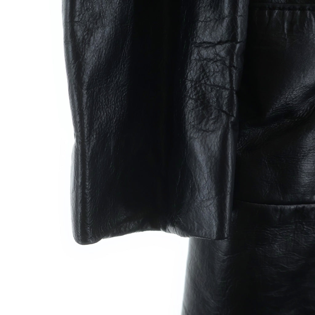 ANN DEMEULEMEESTER(アンドゥムルメステール) 本人期 オリゾンティ カウレザー ダブルブレスト チェスターコート ブラック レディース 352-02-63021