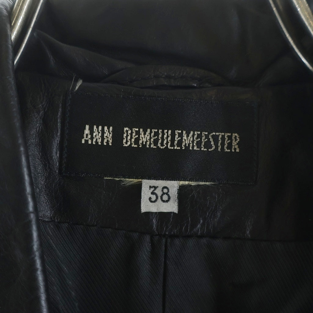 ANN DEMEULEMEESTER(アンドゥムルメステール) 本人期 オリゾンティ カウレザー ダブルブレスト チェスターコート ブラック レディース 352-02-63021