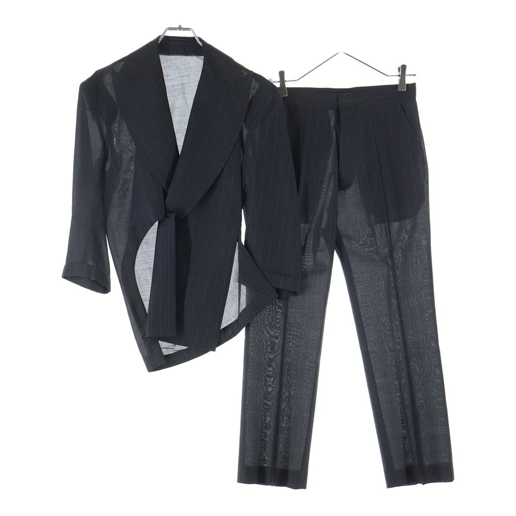 B Yohji Yamamoto(ビー ヨウジヤマモト) セットアップ 変形 ストライプ柄 ピークドラペル 1B ジャケット スラックスパンツ グレー レディース