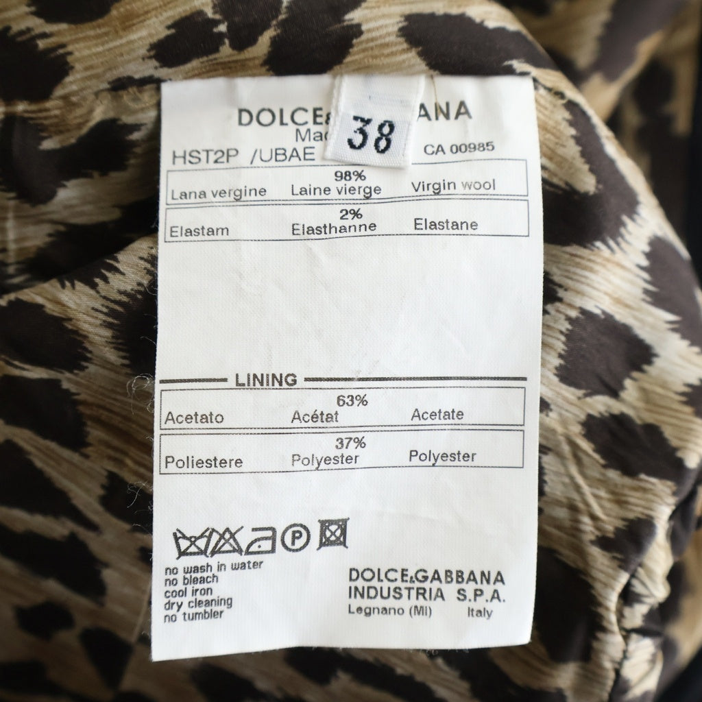 DOLCE & GABBANA(ドルチェアンドガッバーナ) セットアップスーツ ウール レオパード テーラードジャケット スラックスパンツ #38/#38 ブラック レディース