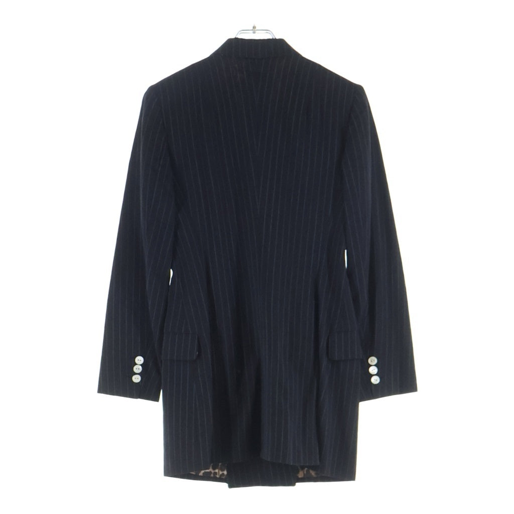 DOLCE & GABBANA(ドルチェアンドガッバーナ) セットアップスーツ ウール ストライプ柄 レオパード ロング テーラードジャケット スラックスパンツ #38/#38 ブラック レディース