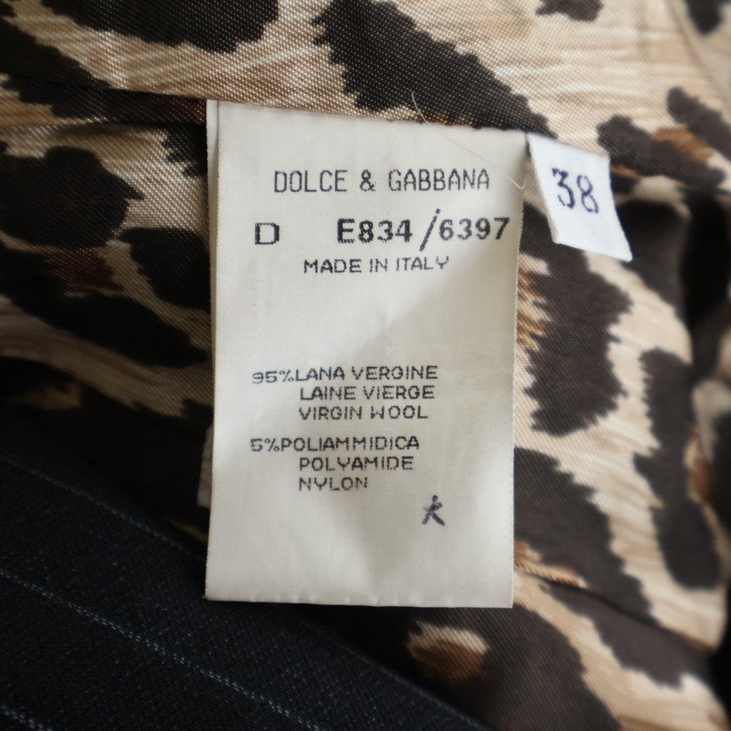DOLCE & GABBANA(ドルチェアンドガッバーナ) セットアップスーツ ウール ストライプ柄 レオパード ロング テーラードジャケット スラックスパンツ #38/#38 ブラック レディース
