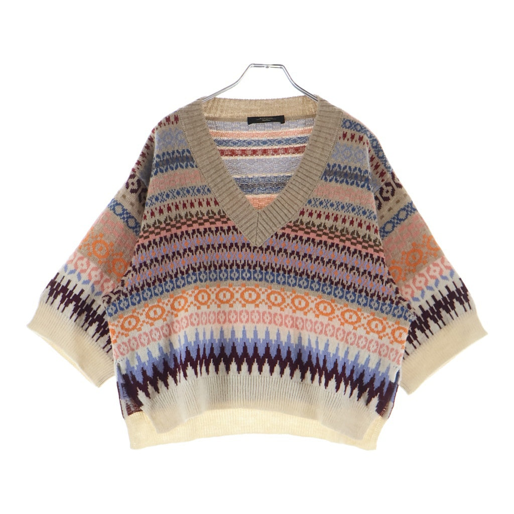 Max Mara(マックスマーラ) ウール 半袖ニット セーター アルパカ Vネック ベージュ/アイボリー/マルチカラー レディース