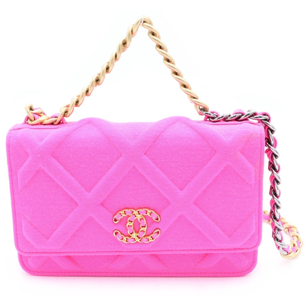 CHANEL(シャネル) シャネル19 マトラッセ ココマーク ジャージー ラムスキン コンビ金具 チェーン ショルダーバッグ ピンク レディース