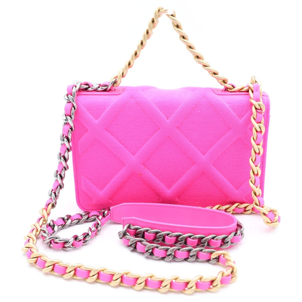 CHANEL(シャネル) シャネル19 マトラッセ ココマーク ジャージー ラムスキン コンビ金具 チェーン ショルダーバッグ ピンク レディース