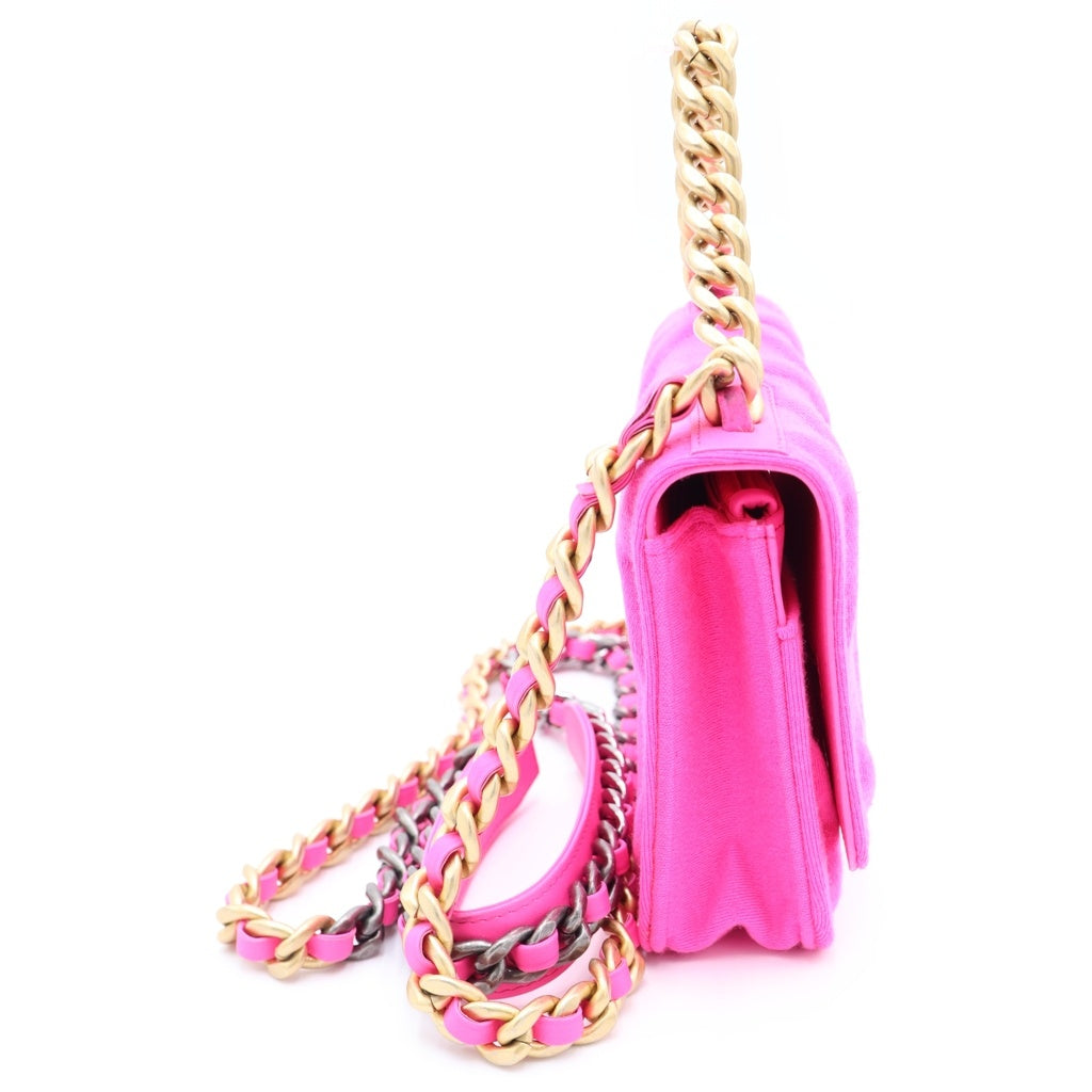 CHANEL(シャネル) シャネル19 マトラッセ ココマーク ジャージー ラムスキン コンビ金具 チェーン ショルダーバッグ ピンク レディース