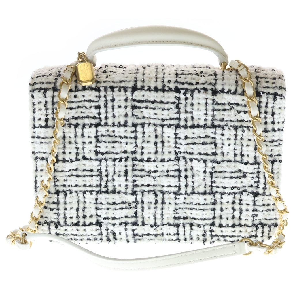 CHANEL(シャネル) マトラッセ トップハンドル ミニフラップバッグ ツイード ラムスキン ゴールド金具 チェーン ショルダーバッグ ホワイト/ブラック AS4284 レディース