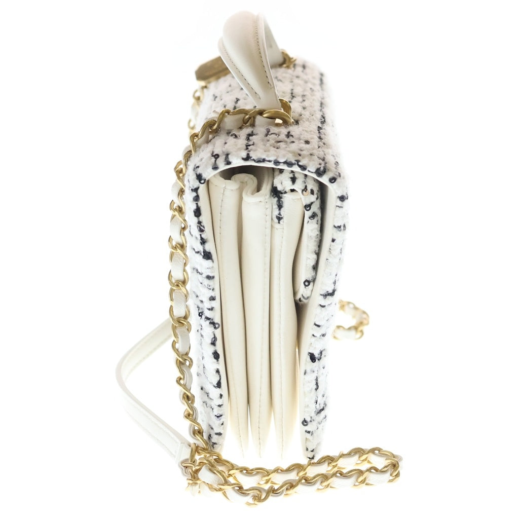 CHANEL(シャネル) マトラッセ トップハンドル ミニフラップバッグ ツイード ラムスキン ゴールド金具 チェーン ショルダーバッグ ホワイト/ブラック AS4284 レディース