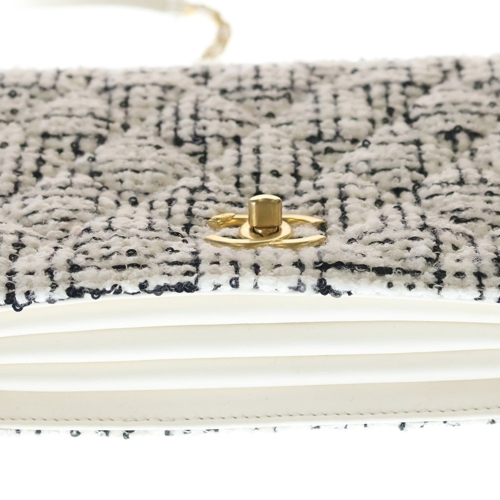 CHANEL(シャネル) マトラッセ トップハンドル ミニフラップバッグ ツイード ラムスキン ゴールド金具 チェーン ショルダーバッグ ホワイト/ブラック AS4284 レディース