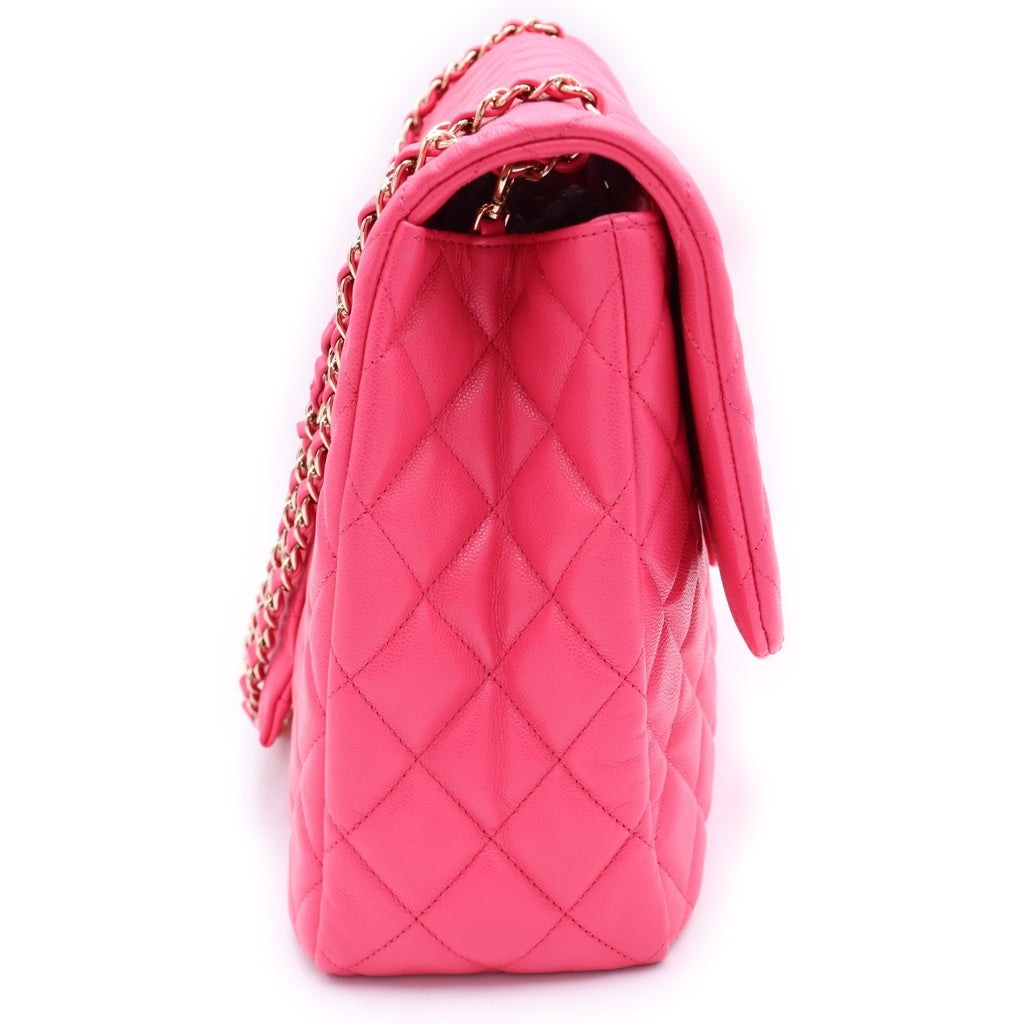 CHANEL(シャネル) マトラッセ40 ジャンボ マトラッセ キャビアスキン シルバー金具 チェーン ショルダーバッグ プレート ピンク