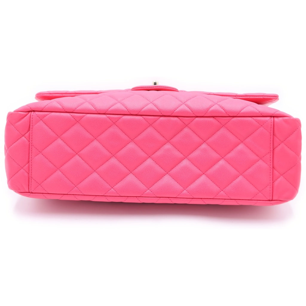 CHANEL(シャネル) マトラッセ40 ジャンボ マトラッセ キャビアスキン シルバー金具 チェーン ショルダーバッグ プレート ピンク