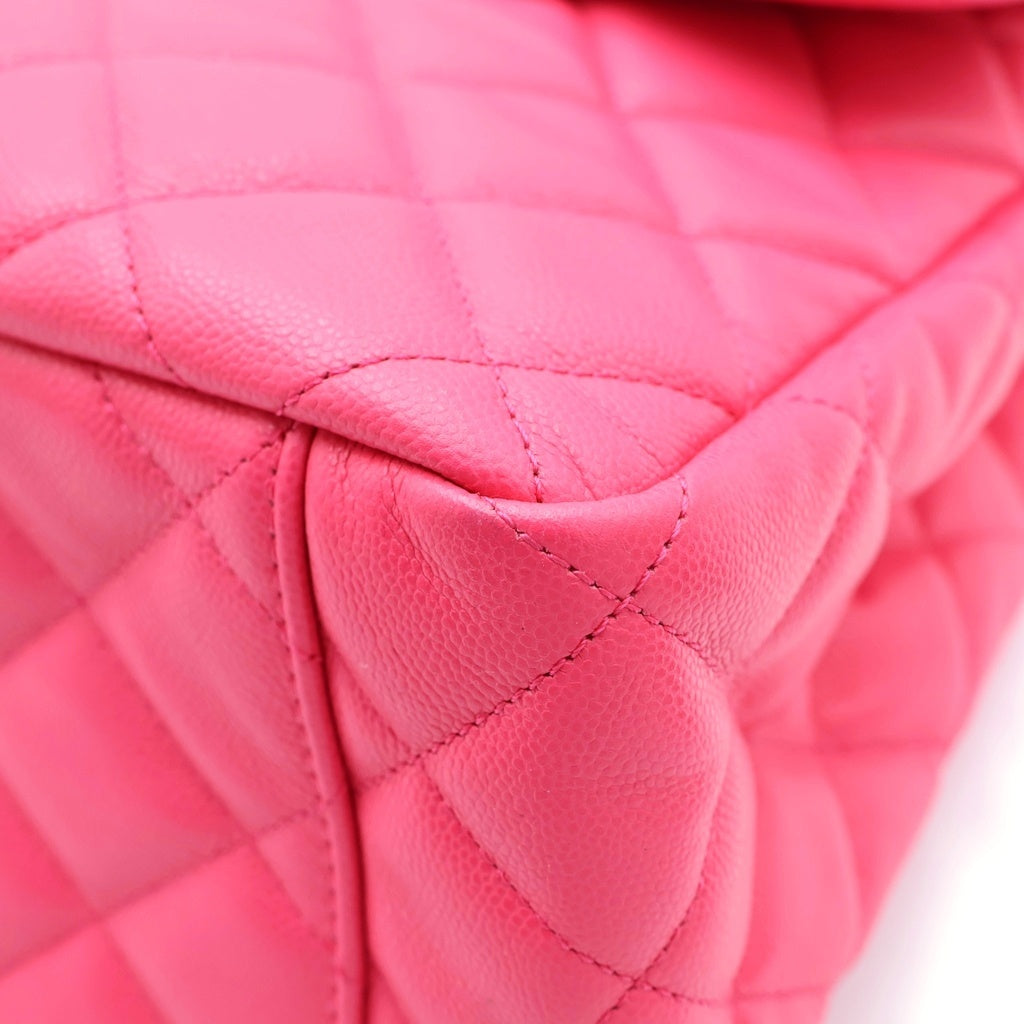 CHANEL(シャネル) マトラッセ40 ジャンボ マトラッセ キャビアスキン シルバー金具 チェーン ショルダーバッグ プレート ピンク