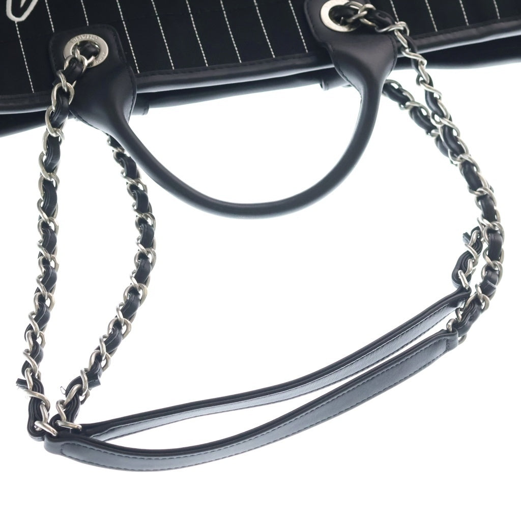 CHANEL(シャネル) ドーヴィルGM キャンバス×レザー シルバー金具 2WAY チェーン トートバッグ ハンドバッグ プレート ブラック A66941 レディース